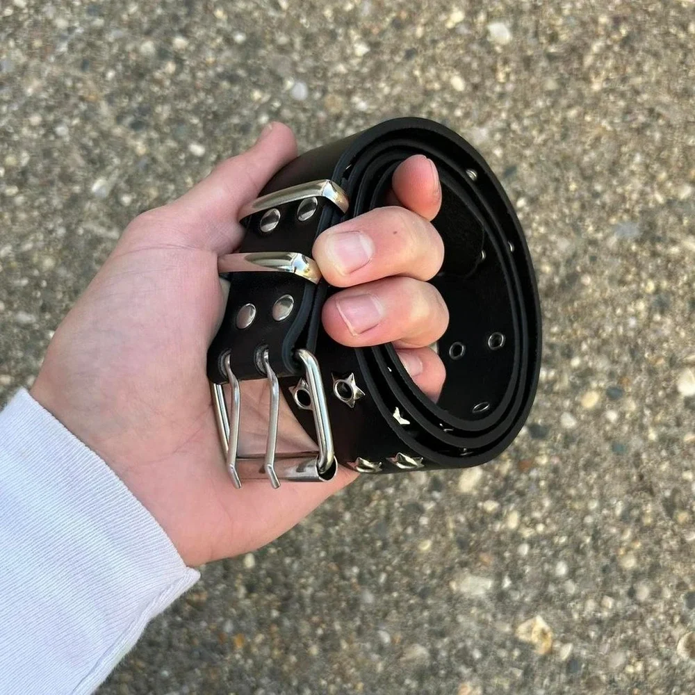 Vintage Y2K black and silver studded punk cyber grunge belt